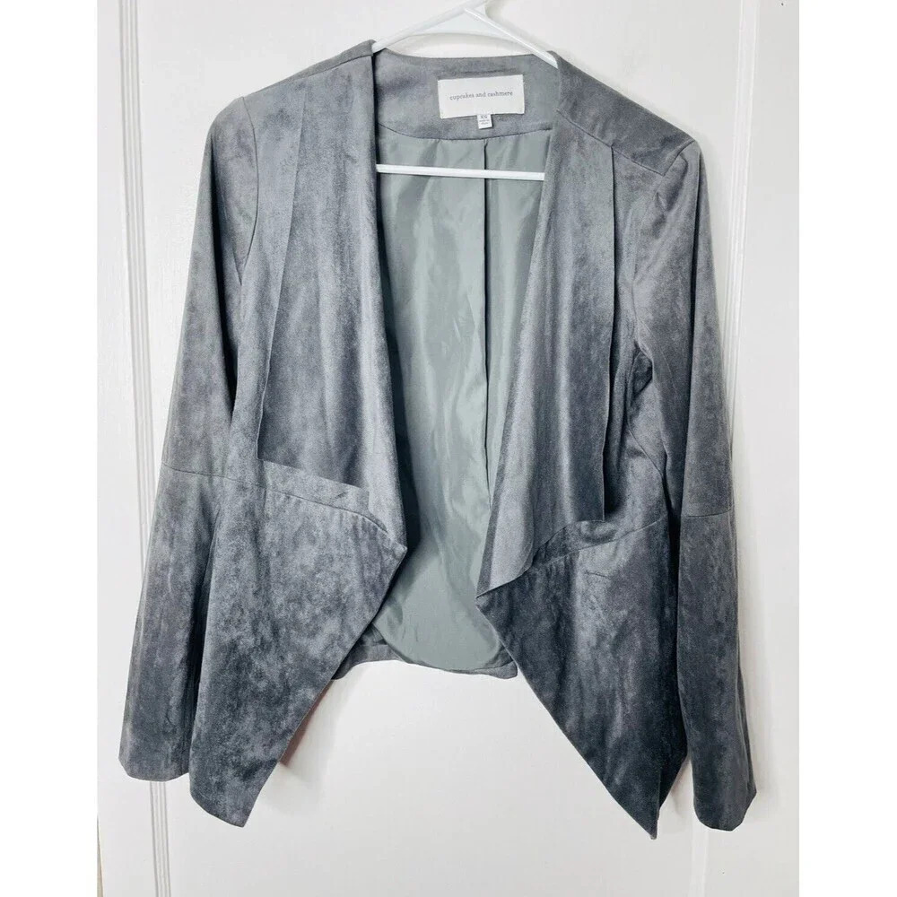 Cupcakes and Cashmere Waterfall Cardigan XS Womens Gray Suede Soft Long Sleeve